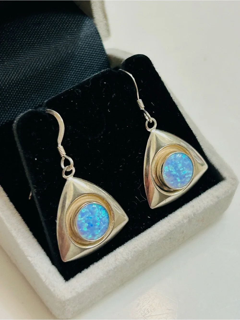 Sterling Silver light Blue Opal Drop Earrings - Women Jewelry